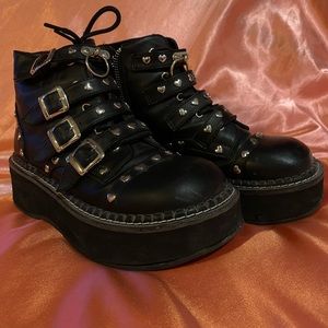 Demonia Black Boots with Heart Studs